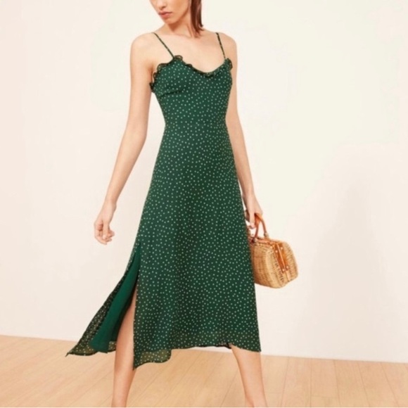 Reformation Green Polka Dot Midi Dress - Picture 1 of 10